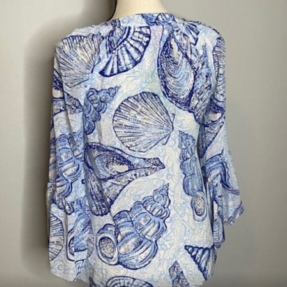 NWT Lilly Pulitzer Matilda 100% Silk Top Womens XXS Blue Peri Pop Up Shells - Picture 6 of 9